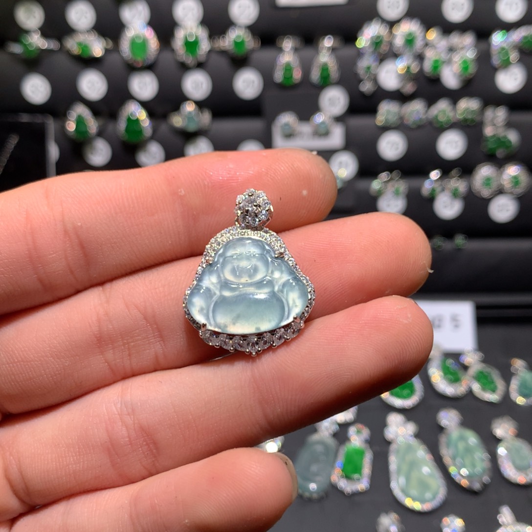 软***絮翡翠银S925镶嵌颈饰戒指