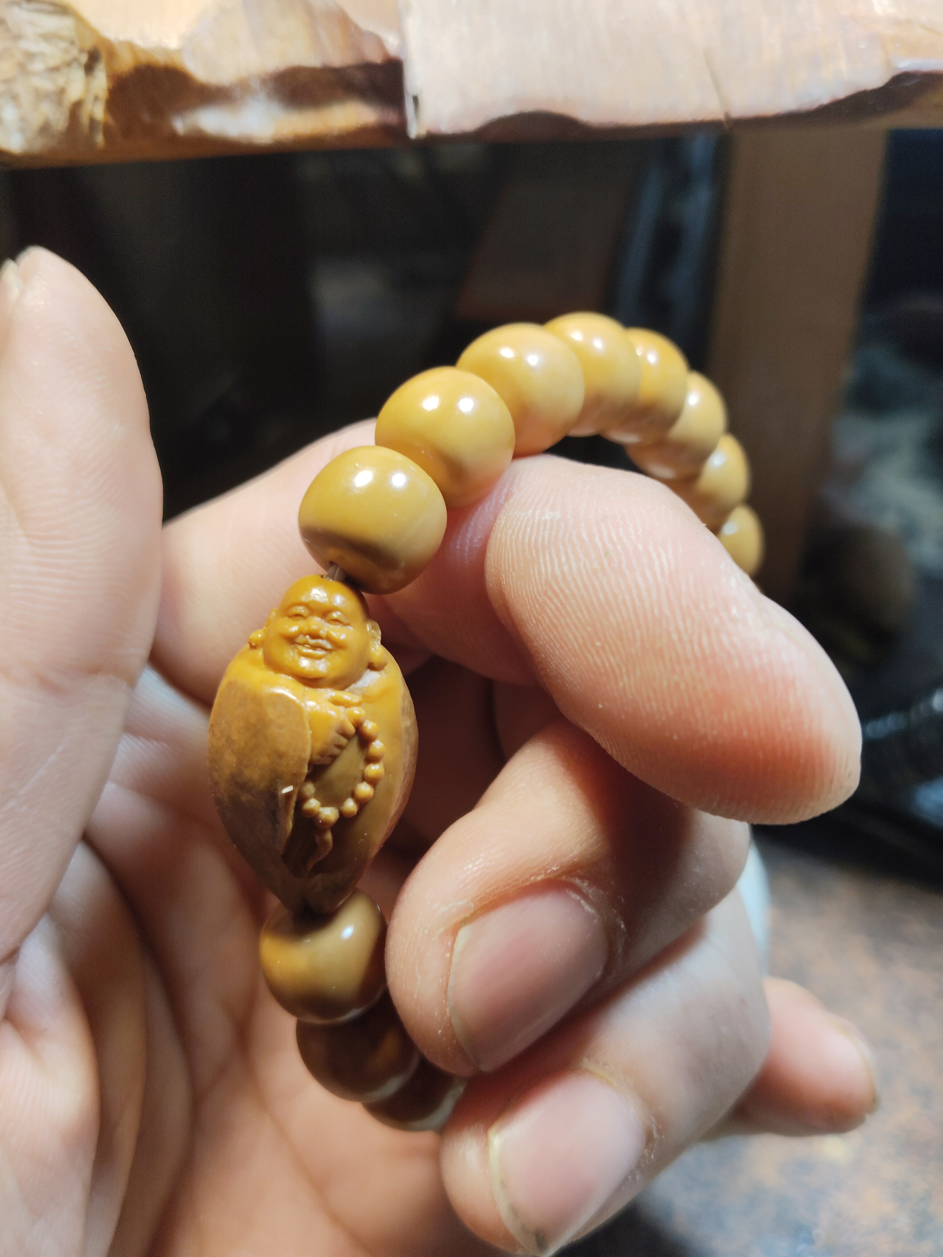 非金属木质手链 小橄榄核包衣弥勒（款式可选）配猴头手串