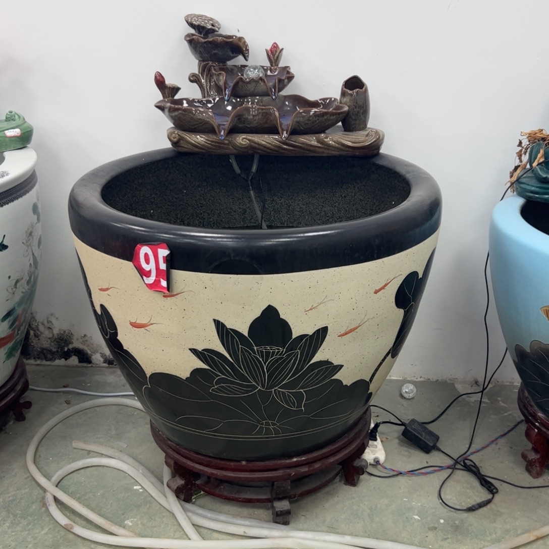 自***鱼摆件陶直径73厘米流水鸿运当头黄