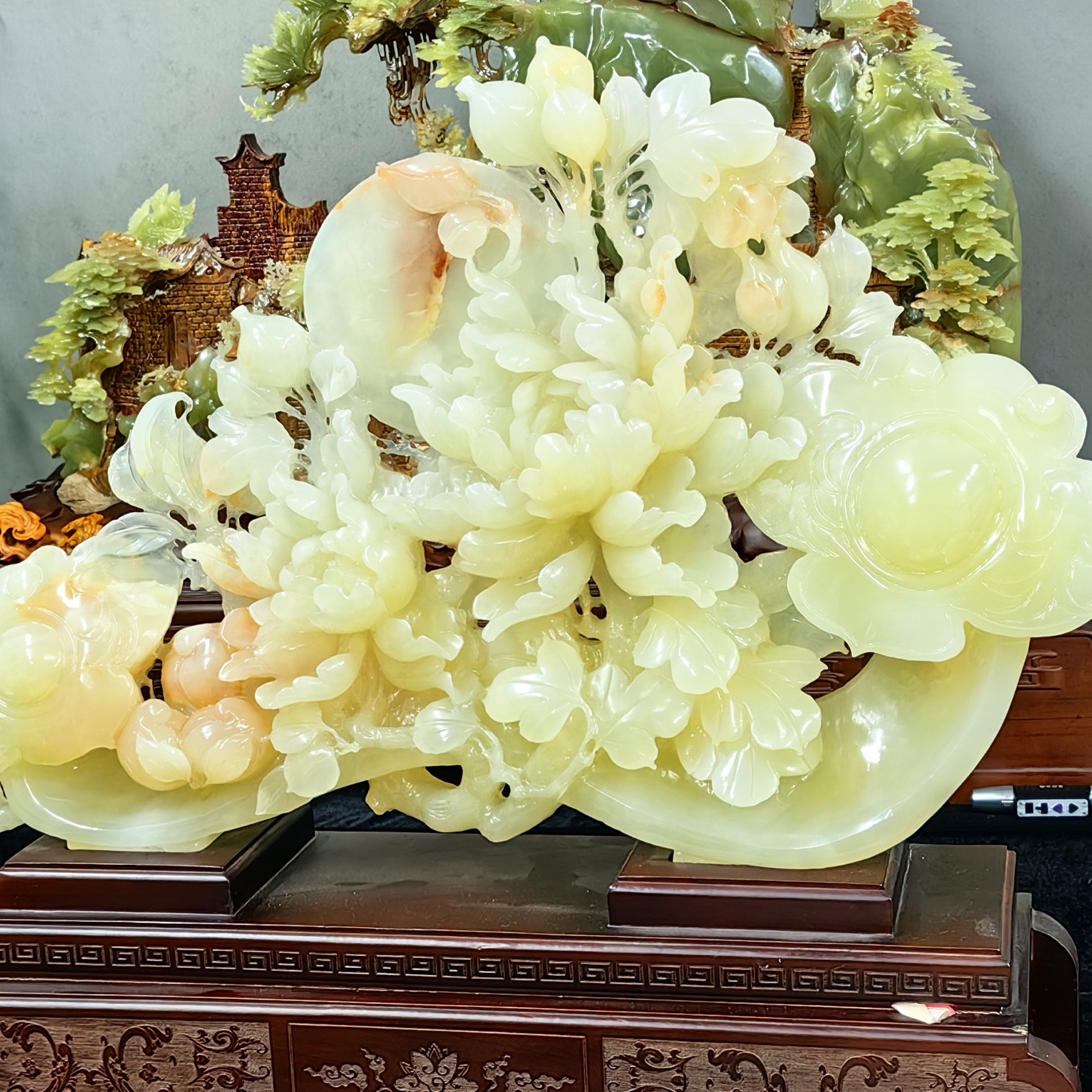 花开富贵如意玉石雕刻家居摆件