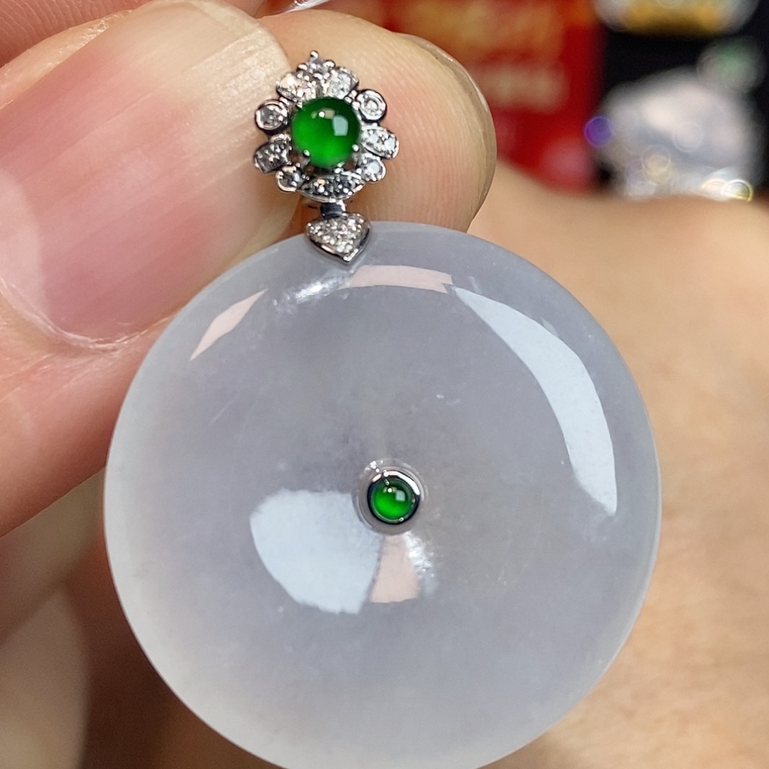 翡翠颈饰18K金镶嵌平安