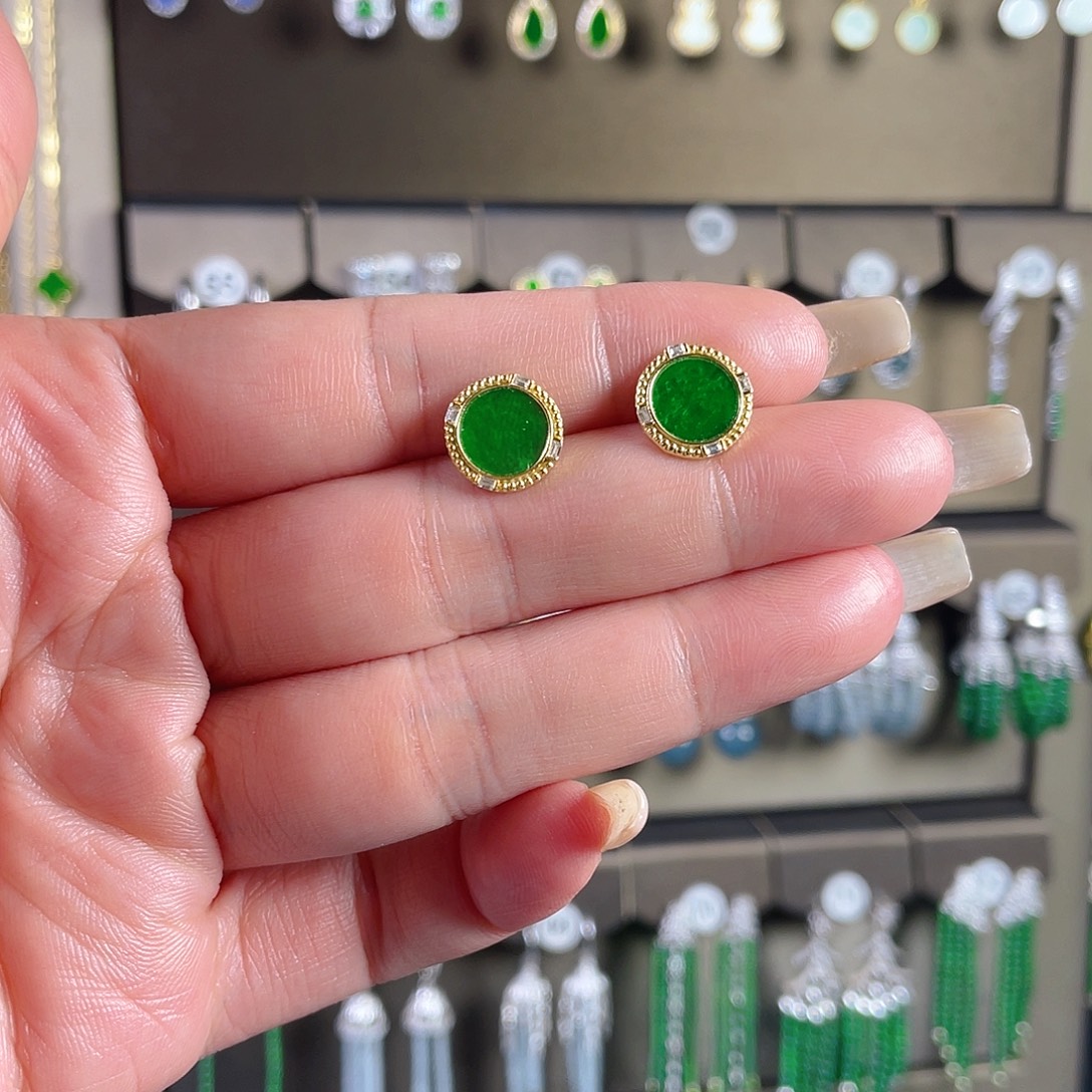 翡翠银S925镶嵌耳饰缅甸A货