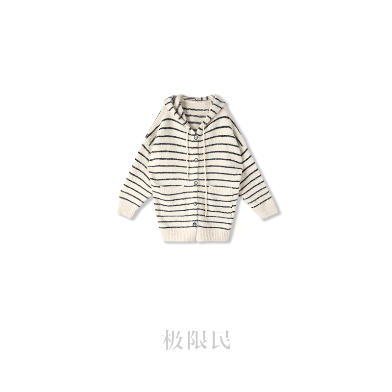 极限民《语芙》秋冬慵懒风连帽宽松条纹针织开衫F5314B2025