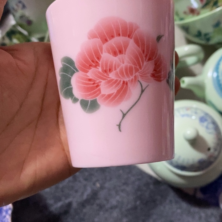 摆件陶红稀土芙蓉花小可乐杯