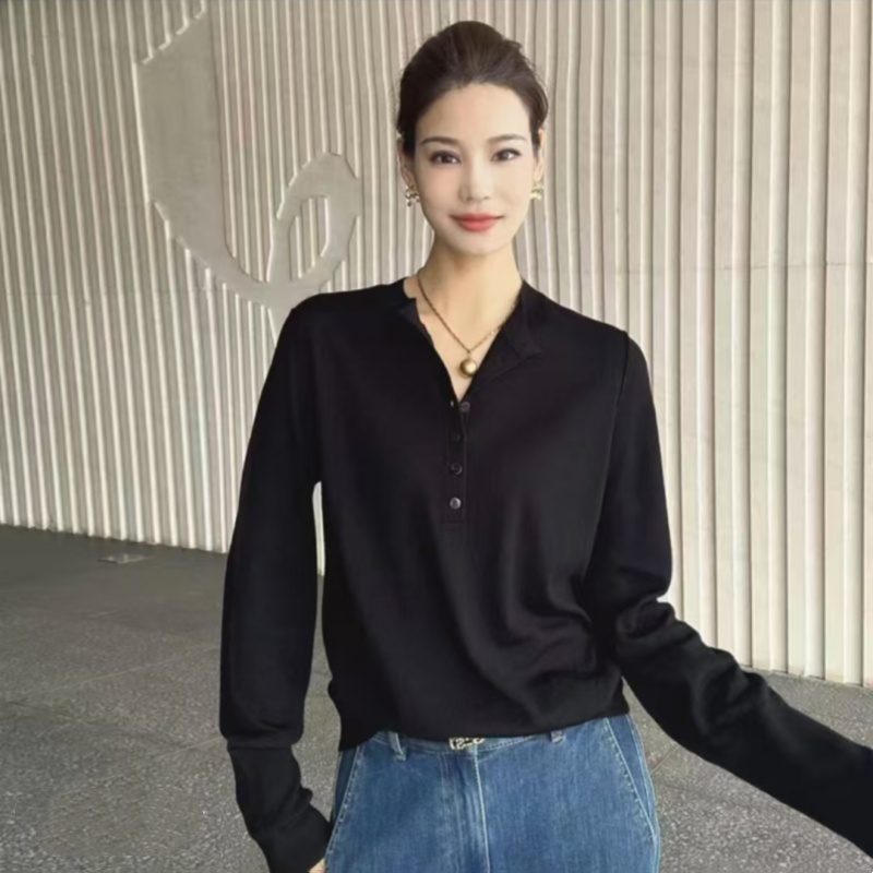 【商场同款】毛针织衫圆领单排扣长袖套头针织衫女上衣538102
