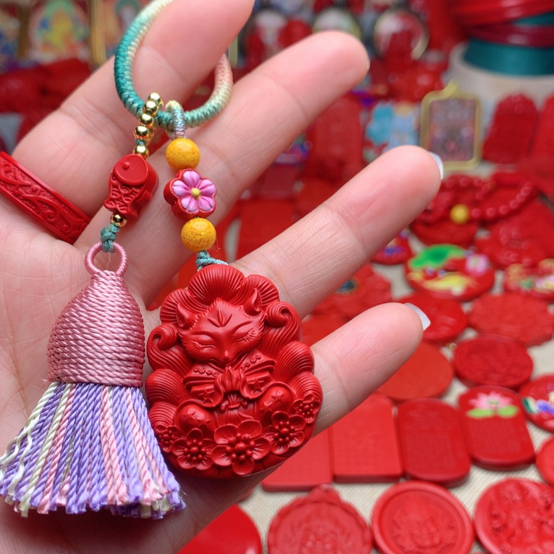 天然辰砂工艺品朱砂钥匙扣包包挂