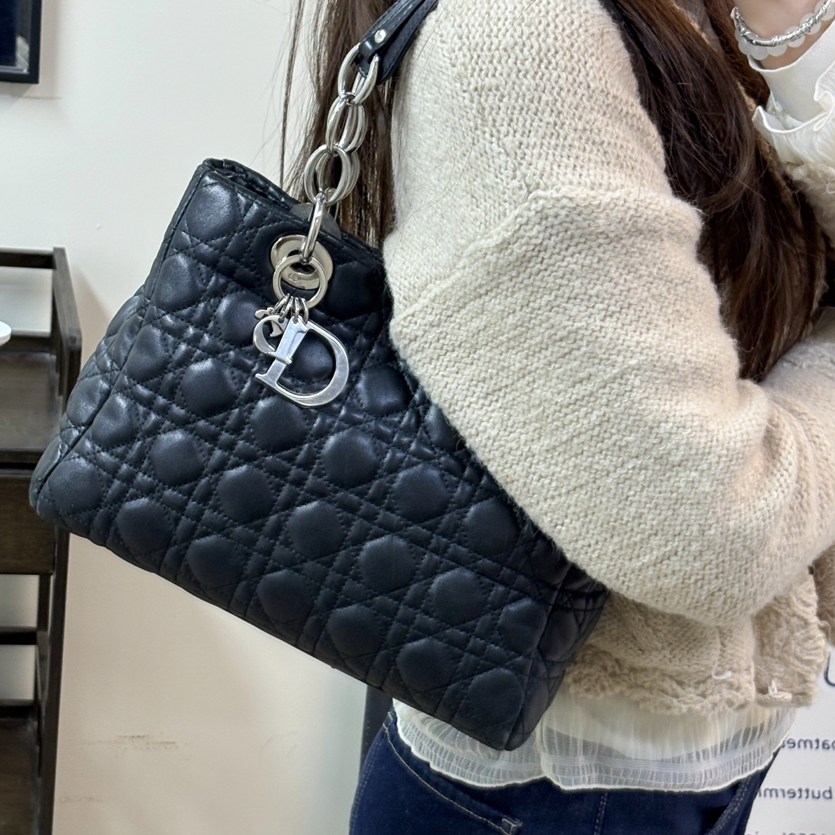 95新 DIOR/迪奥 黑色戴妃托特手提单肩包
