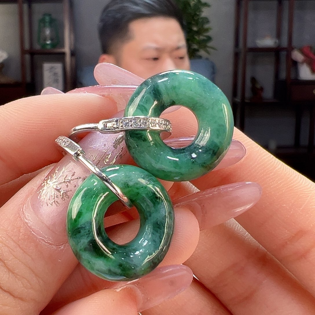 翡翠耳饰银S925镶嵌耳环3