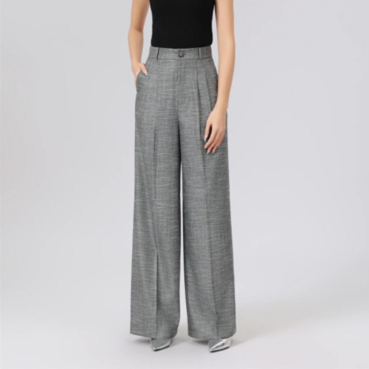 limil丽米儿经典百搭优雅灰显瘦高腰休闲直筒长裤 9100092