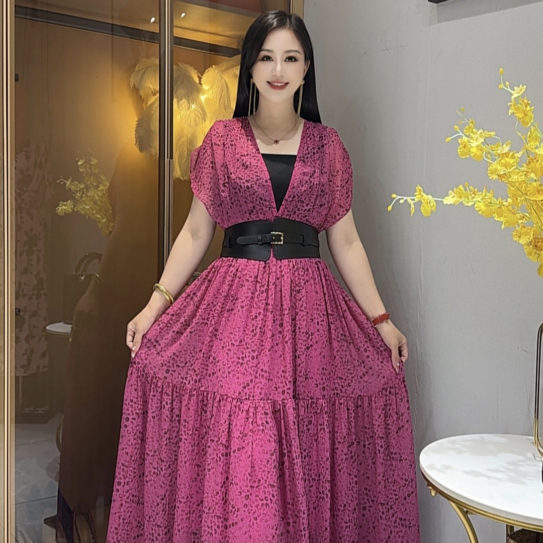  25夏季新款施施高级碎花时尚优雅气质轻羽丝印花显瘦连衣裙99232