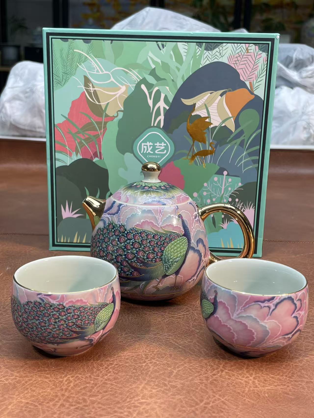 莉火火茶器 孔雀龙蛋壶+2杯（带礼盒)-4367（直播专享）