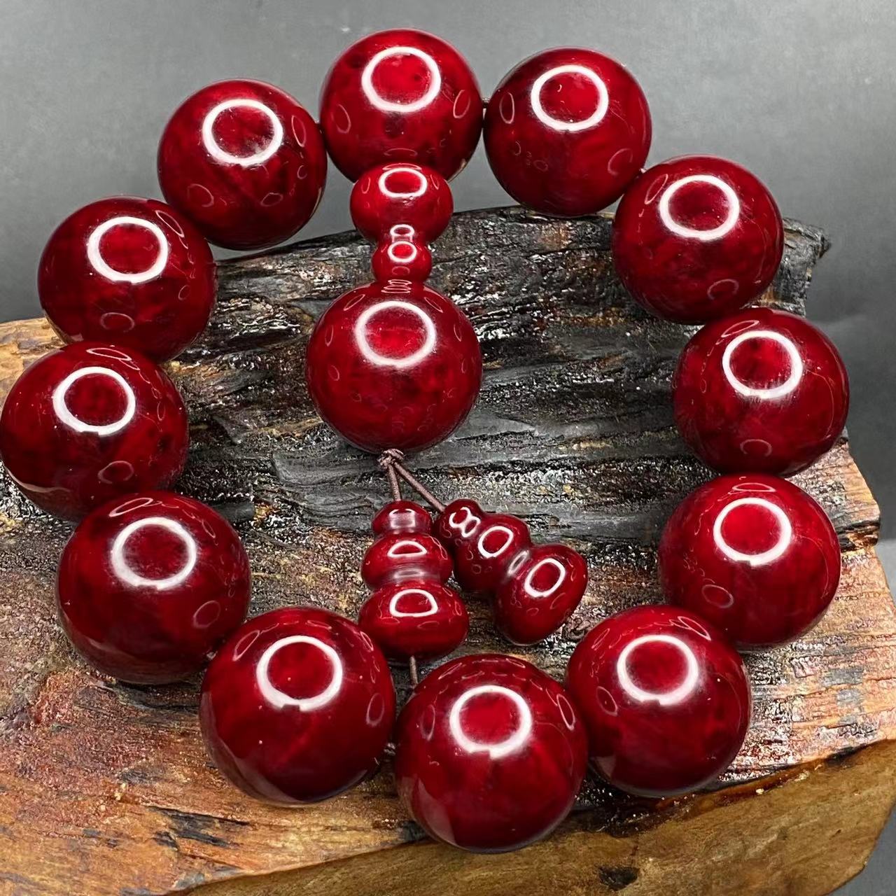 雷击红油瘤疤手串琥珀木玉化老料2.0手串男士女士念珠