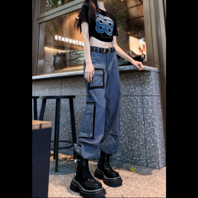 （清仓款）73011薄款牛仔裤女2025年夏季新款直筒细条纹工装长裤