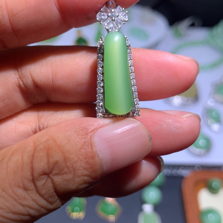 和田玉（碧玉）银S925镶嵌颈饰