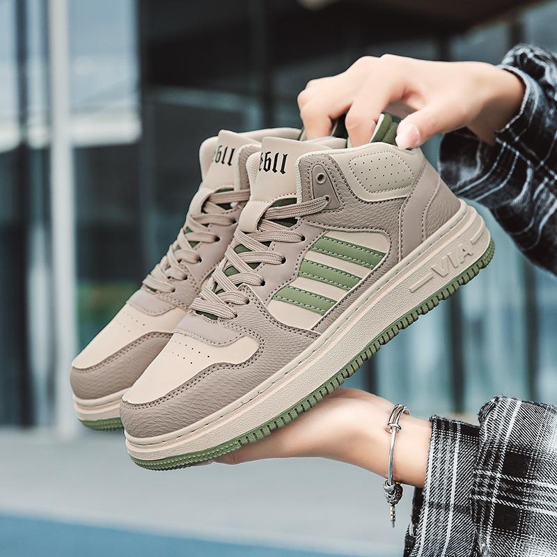 中帮板鞋男情侣休闲鞋子女百搭时尚男鞋秋季晋江鞋单鞋厚底面包鞋