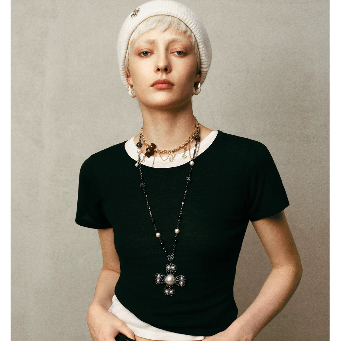 合金项链 tokokkino*黑蝴蝶结珍珠项链