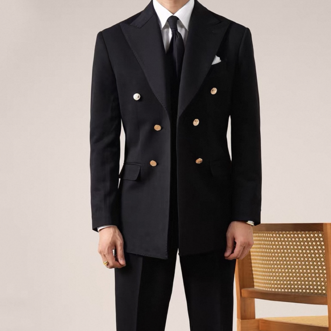 男士意式枪驳领双排扣西装套装商务休闲新郎结婚痞帅男西装