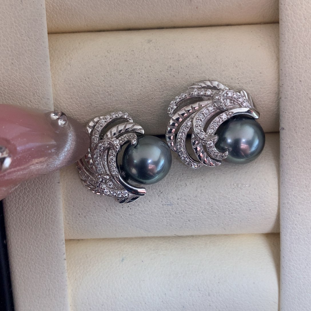 海水珍珠耳饰银S925镶嵌