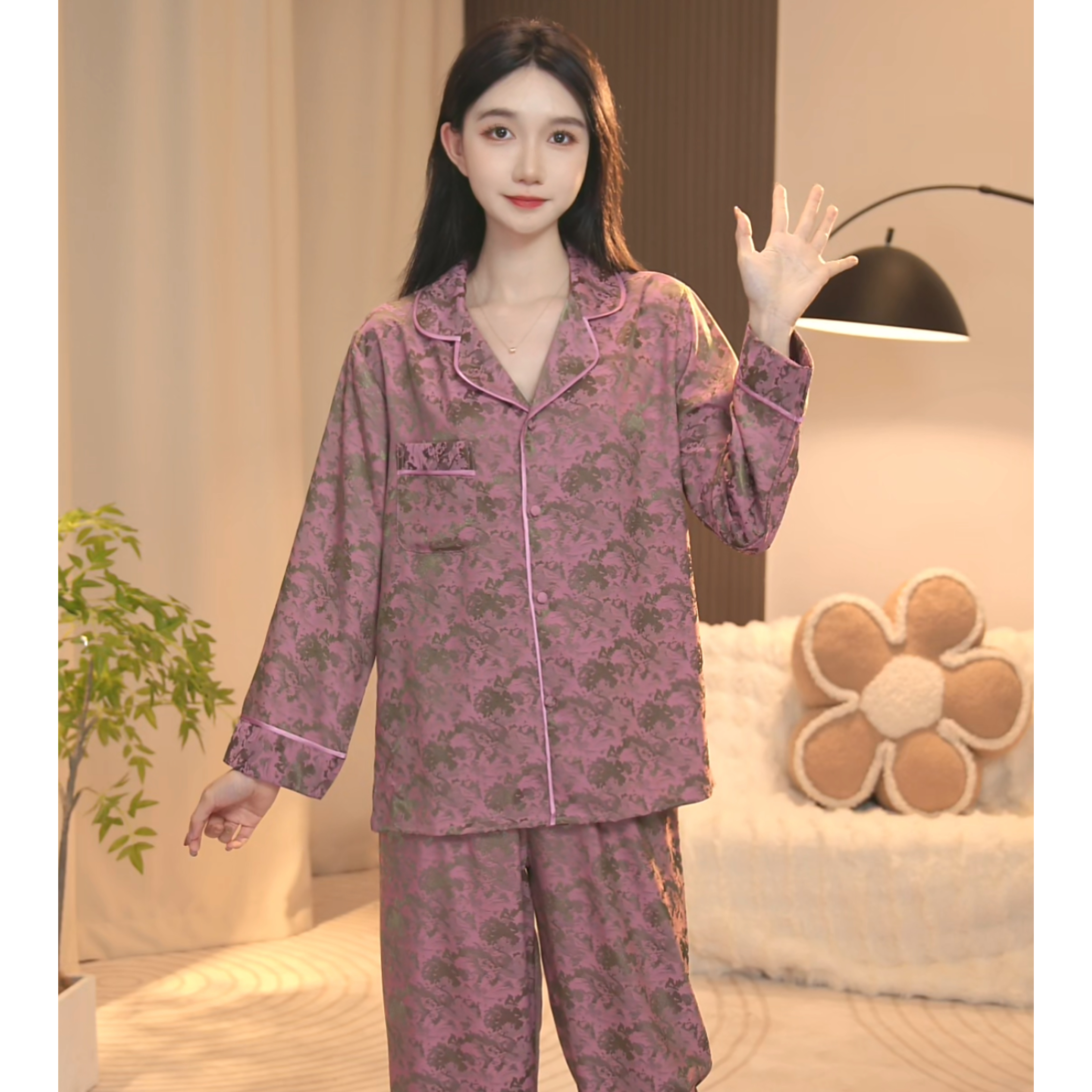 琪琪家春夏款时尚舒适宽松睡衣女士套装可外穿家居服BQQ