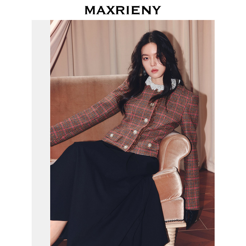 【初依专属】MAXRIENY宫廷风穿搭彩格纹羊毛外套名媛高级