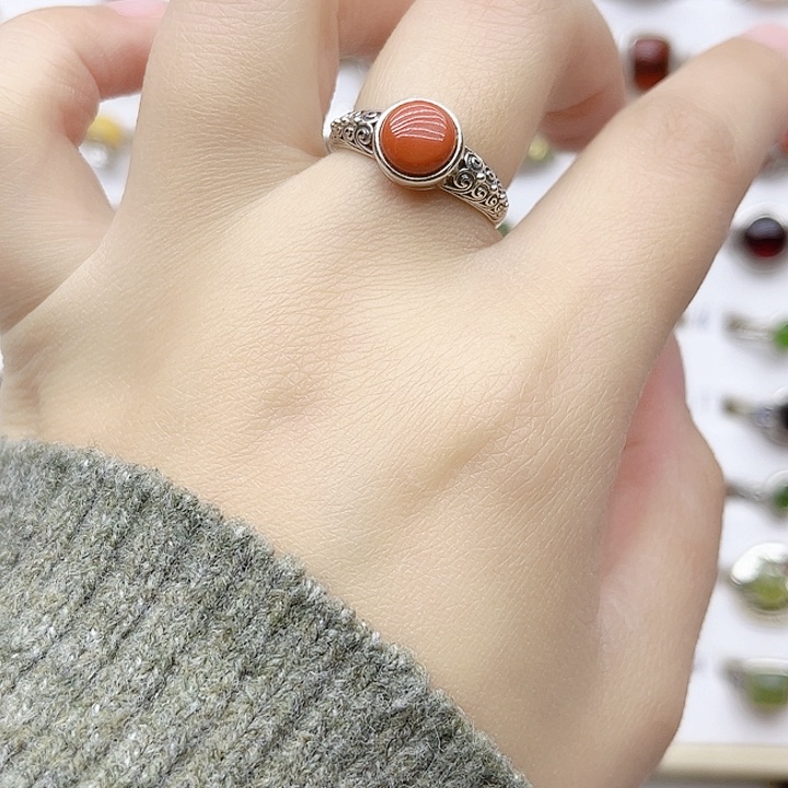 玛瑙/玉髓戒指银S925镶嵌925银