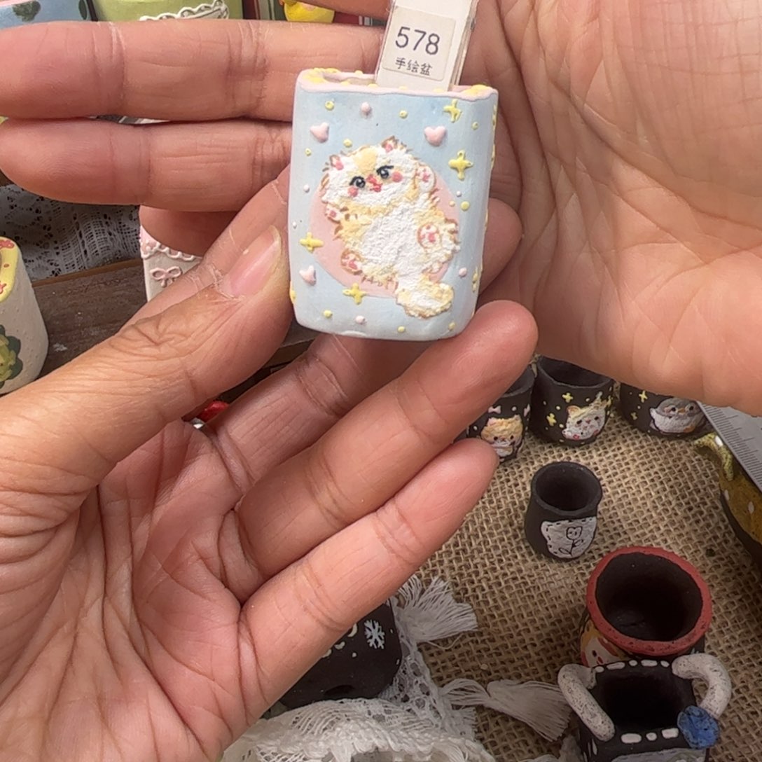 太***！578猫咪方盆手绘花盆