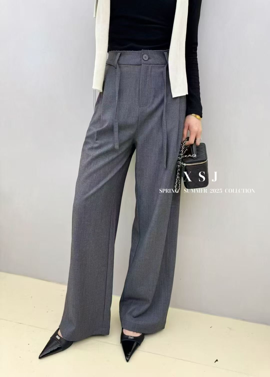 6056欧洲站2025新款时尚百搭高腰显瘦直筒阔腿休闲裤女西裤