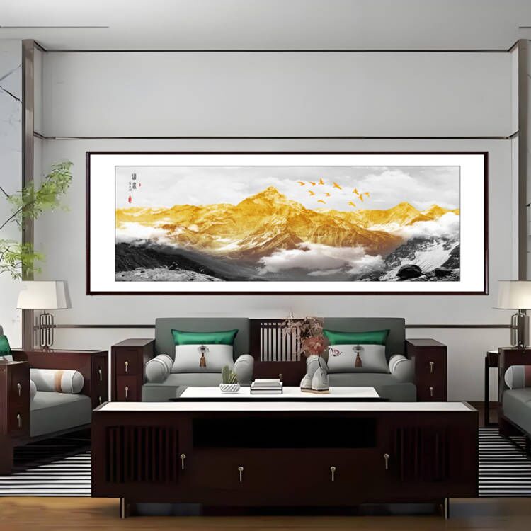 【日照金山】横幅新中式实木框字画传统装裱工艺