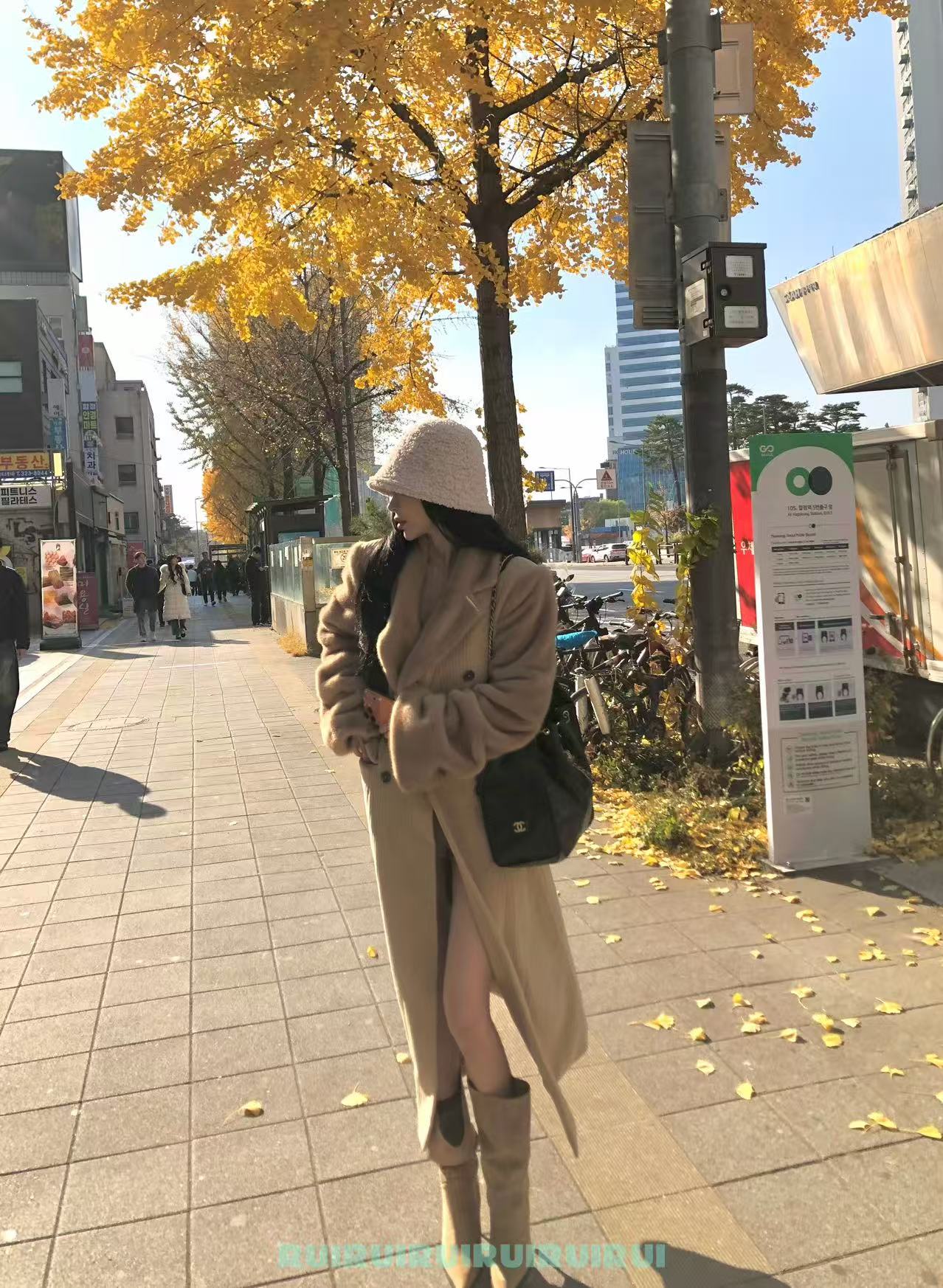 【HAN】高级感轻奢千金风毛绒拼接长款大衣女外套D0350