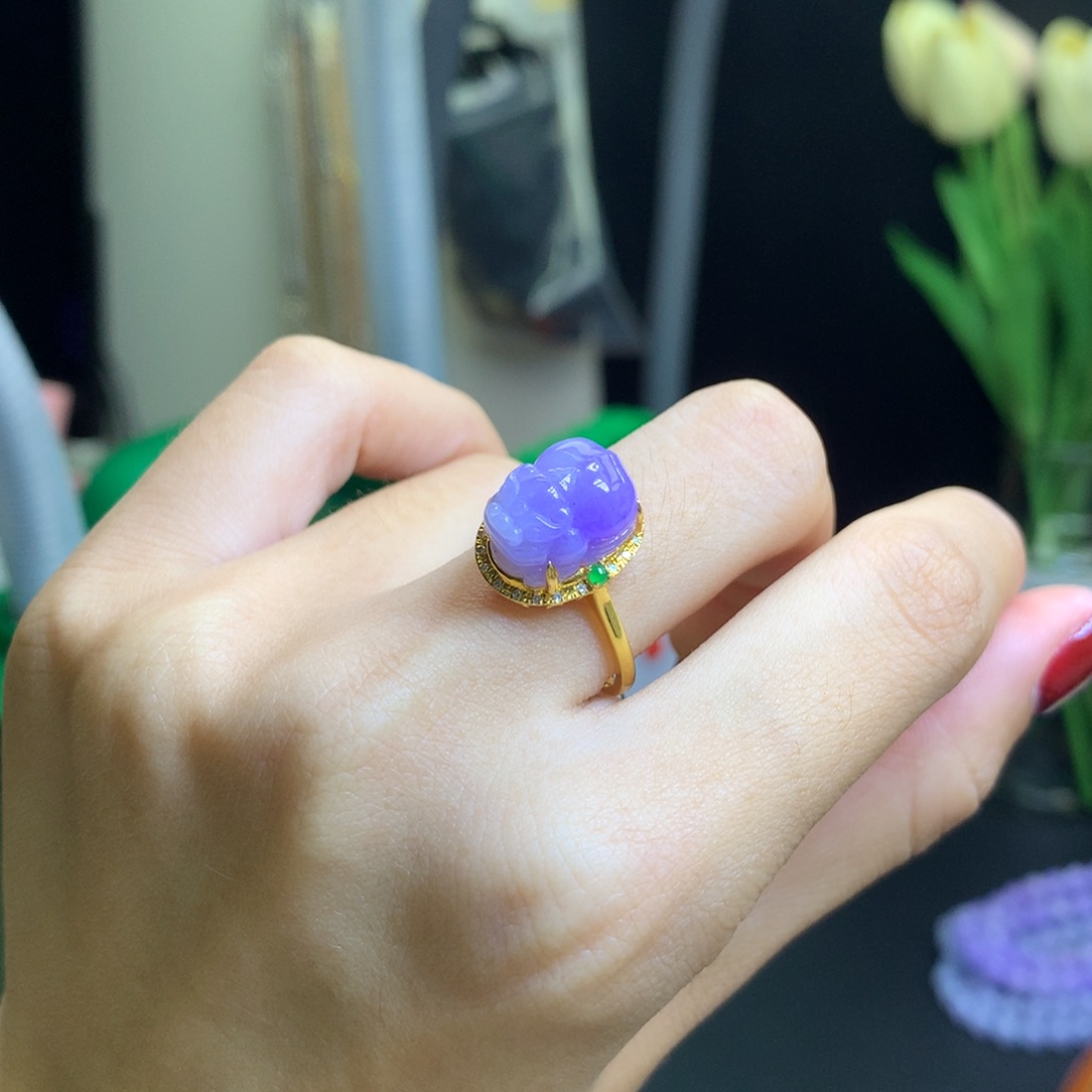 翡翠颈饰18K金镶嵌叶**薇天然