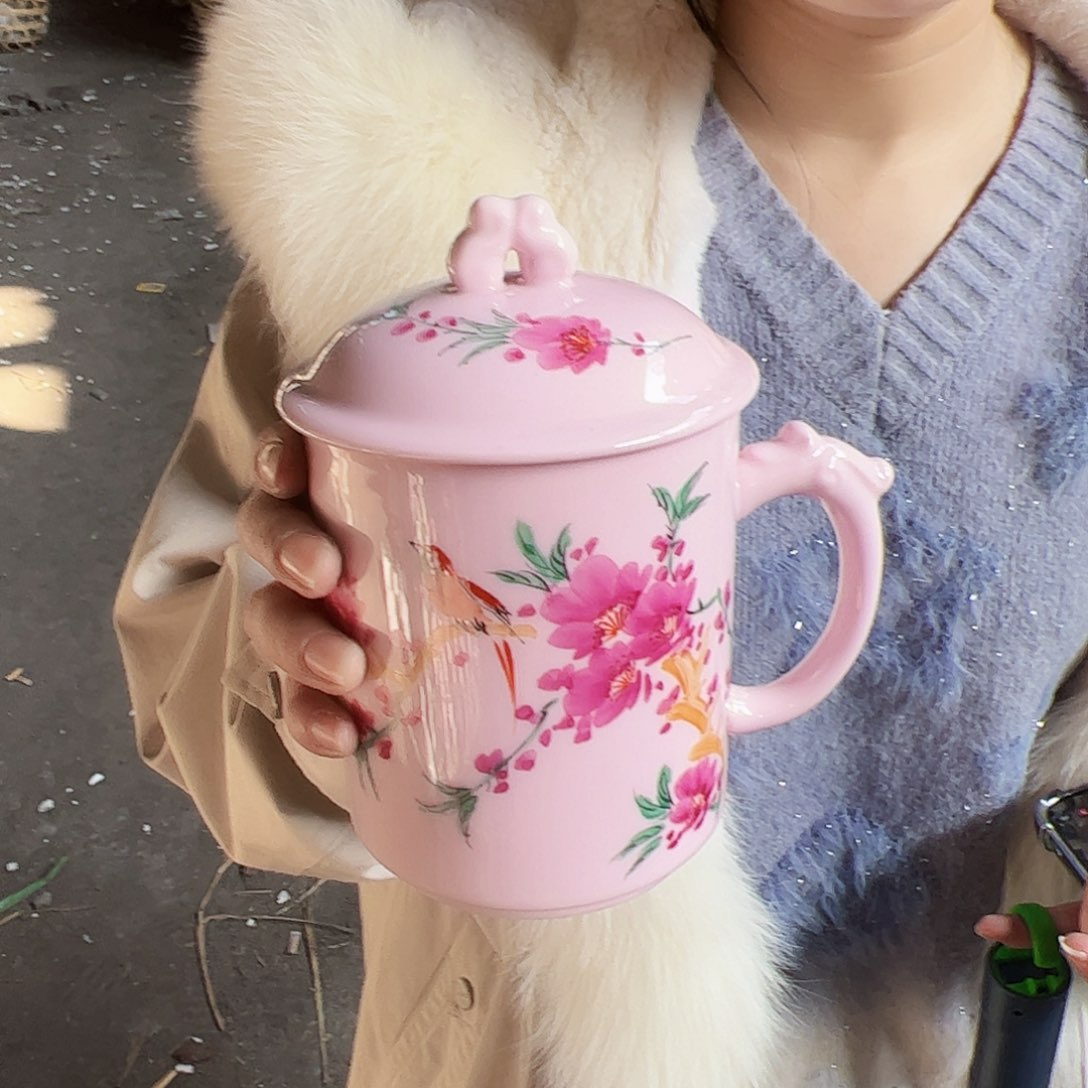 摆件陶景德镇红xixi水点桃花十周年办公杯