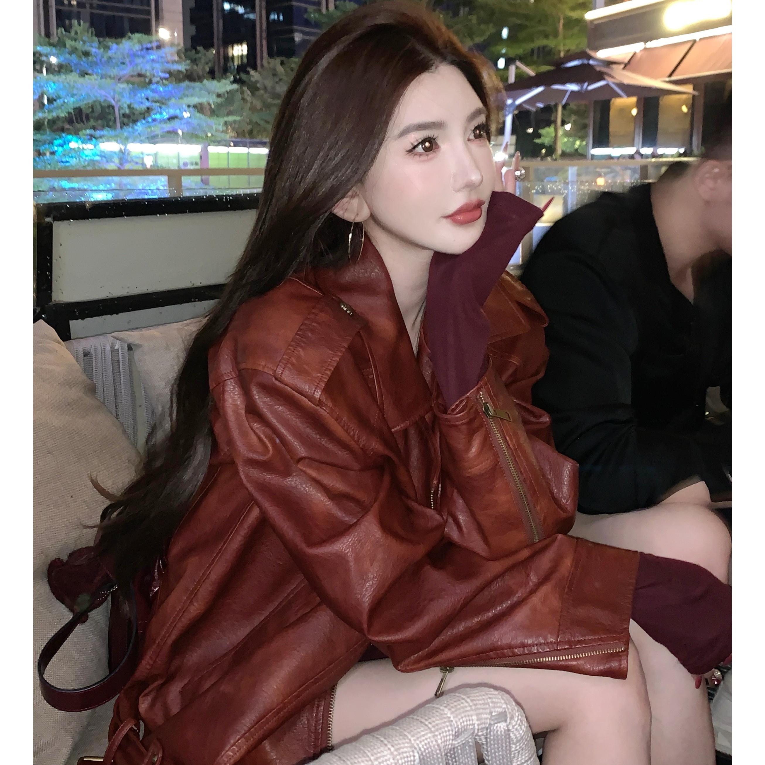 GUIDI GUDI【情迷安哥拉】时尚百搭气质休闲长袖皮衣外套 W943007