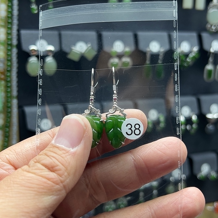 和田玉（碧玉）耳饰银S925镶嵌我**天