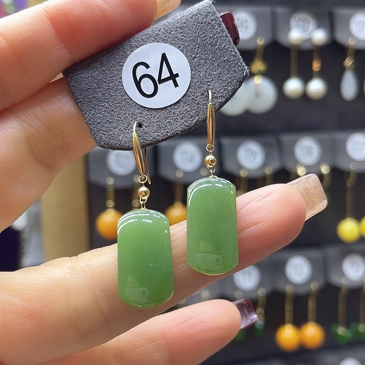 和田玉耳饰18K金镶嵌