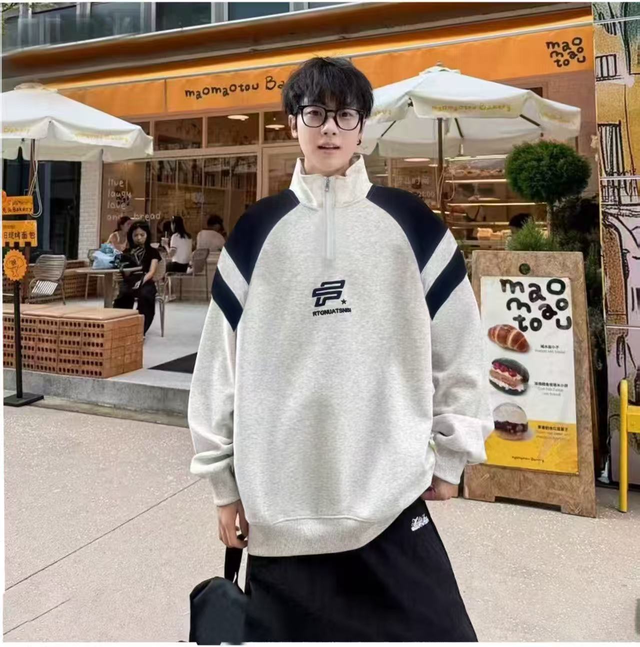【搜衣阁】青少年大童秋款8796立领拉链拼接宽松卫衣