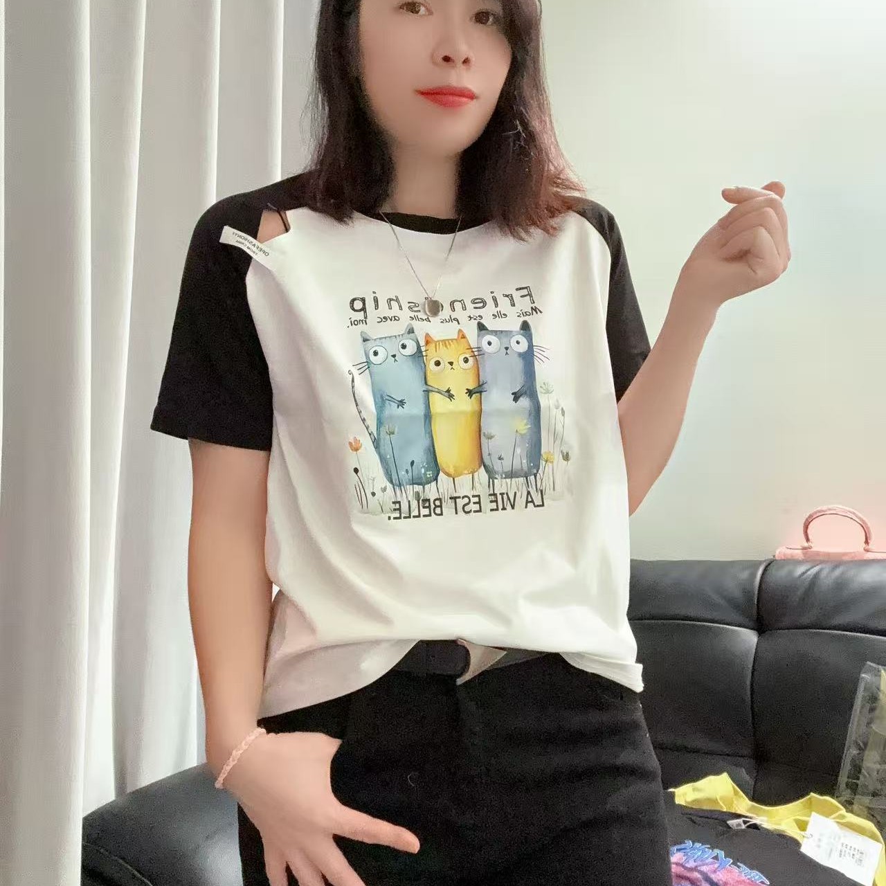 气质字母卡通动漫纯色夏季白色T恤纯棉印花ol圆领短袖宽松801
