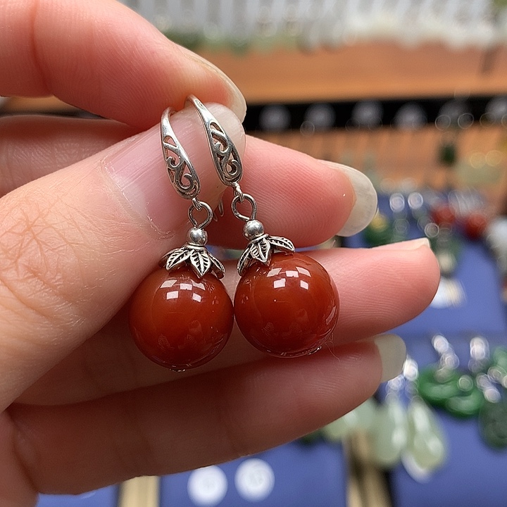 玛瑙/玉髓银S925镶嵌耳环12左右