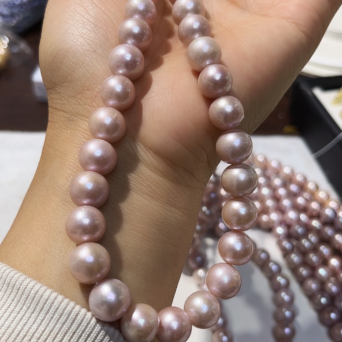 项链淡水珍珠未镶嵌10.6粉紫色