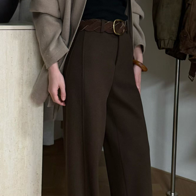 秋冬新款加绒高腰垂感显瘦直筒阔腿131休闲加厚长裤