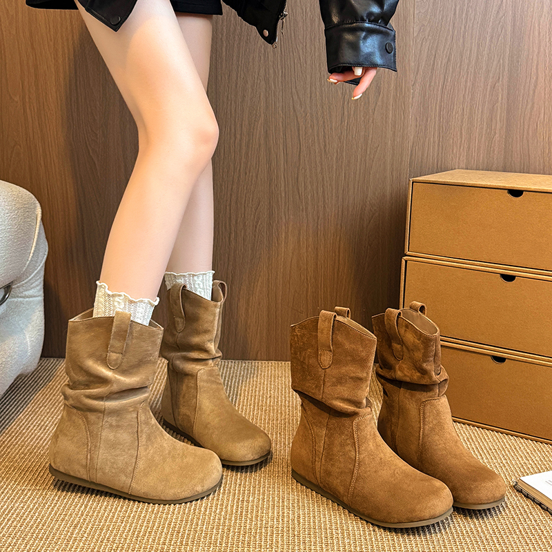 复古短靴子女2025秋季内增高美拉德西部牛仔马丁洋气百搭勃肯鞋