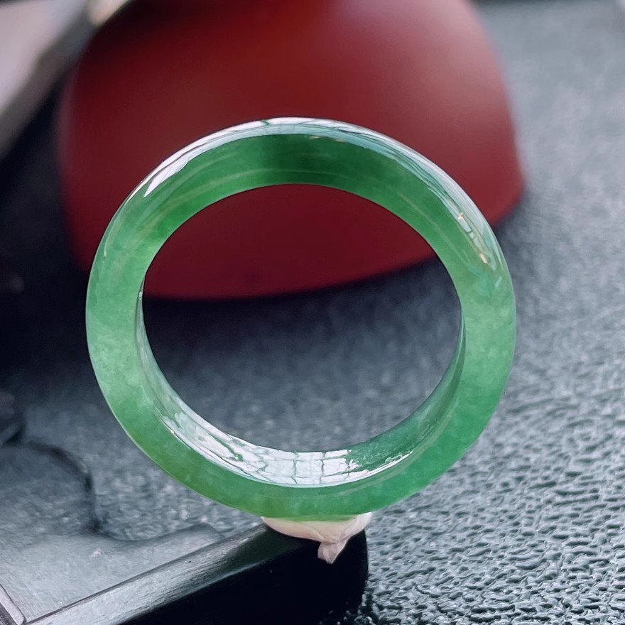 20号戒圈天然A货翡翠飘绿彩指环时尚缅甸冰糯种老坑玉戒指男女款