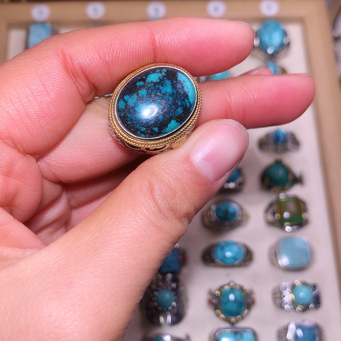 *****绿松石银S925镶嵌戒指