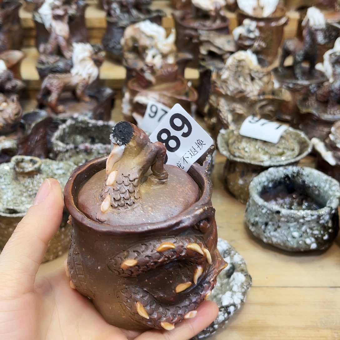 瓶柴烧粗陶手捏宝瓶微瑕