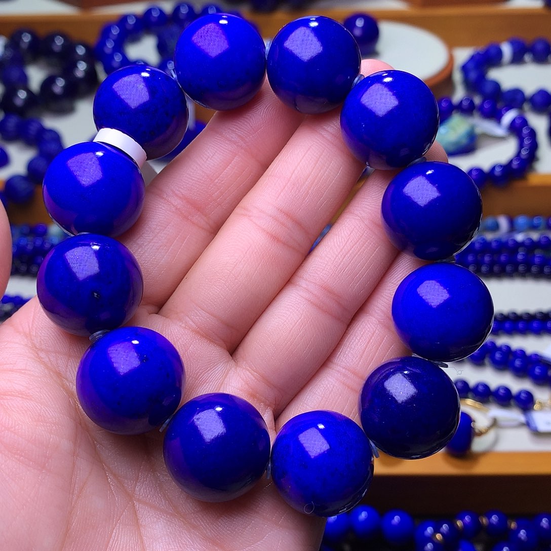 青金石未镶嵌手串18.5m顶级帝王青大颗粒