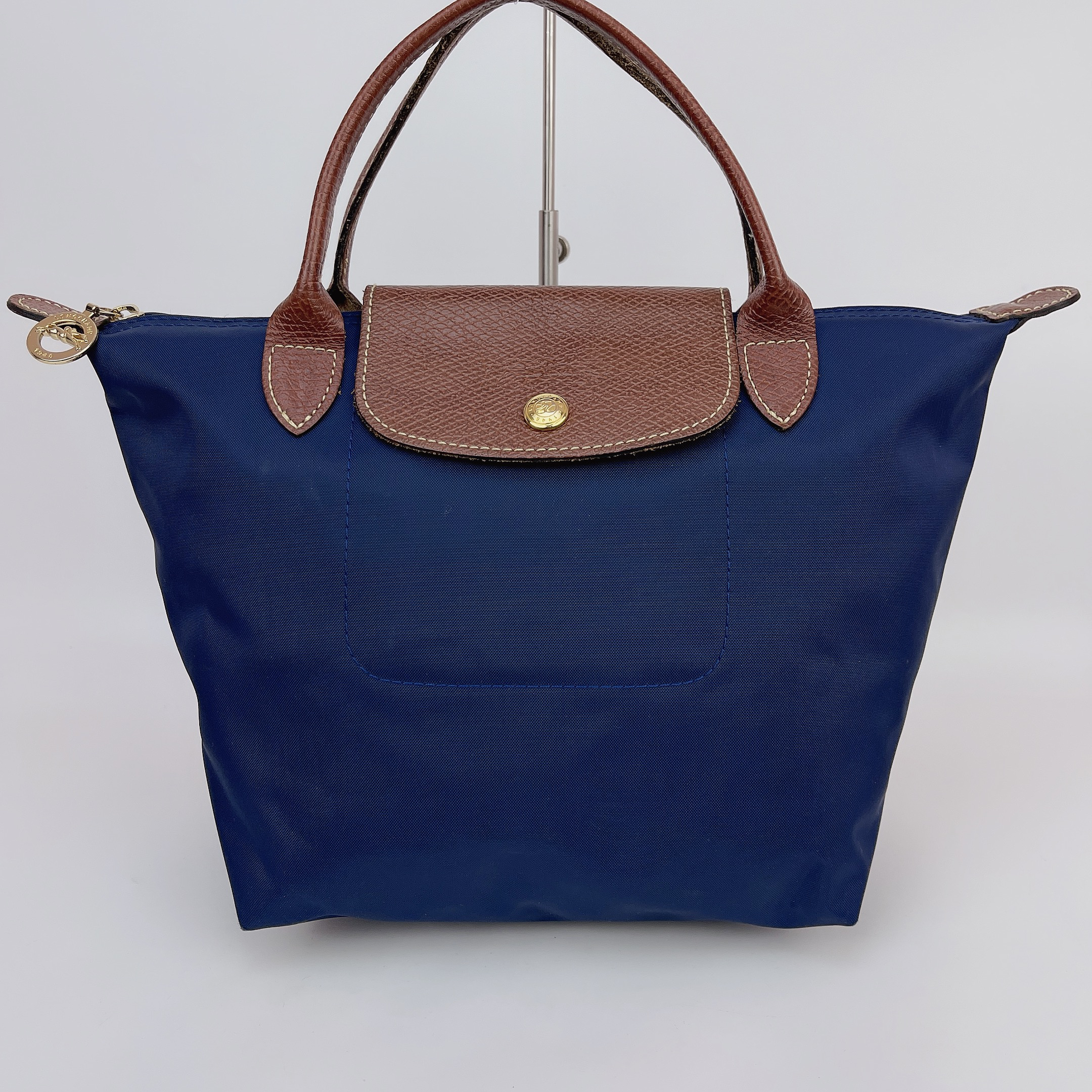 95新 LONGCHAMP/珑骧 珑骧 蓝色帆布手提包底长21 O204