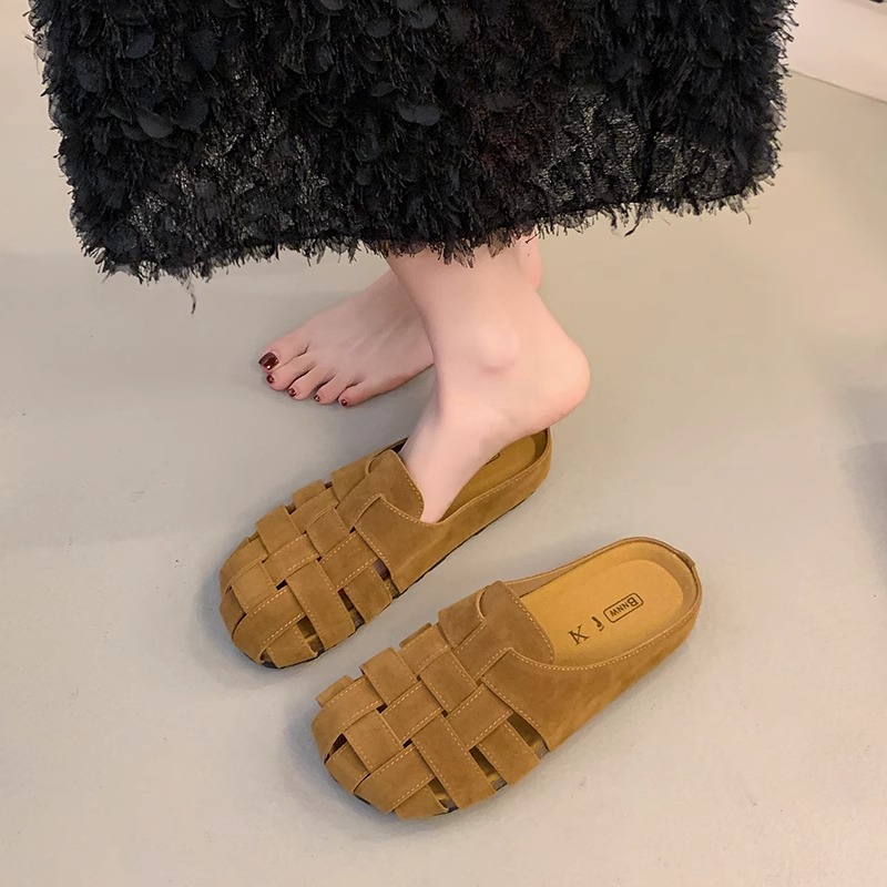 包头半拖鞋女夏季外穿2025新款平底舒适一脚蹬懒人孕妇勃肯凉拖鞋