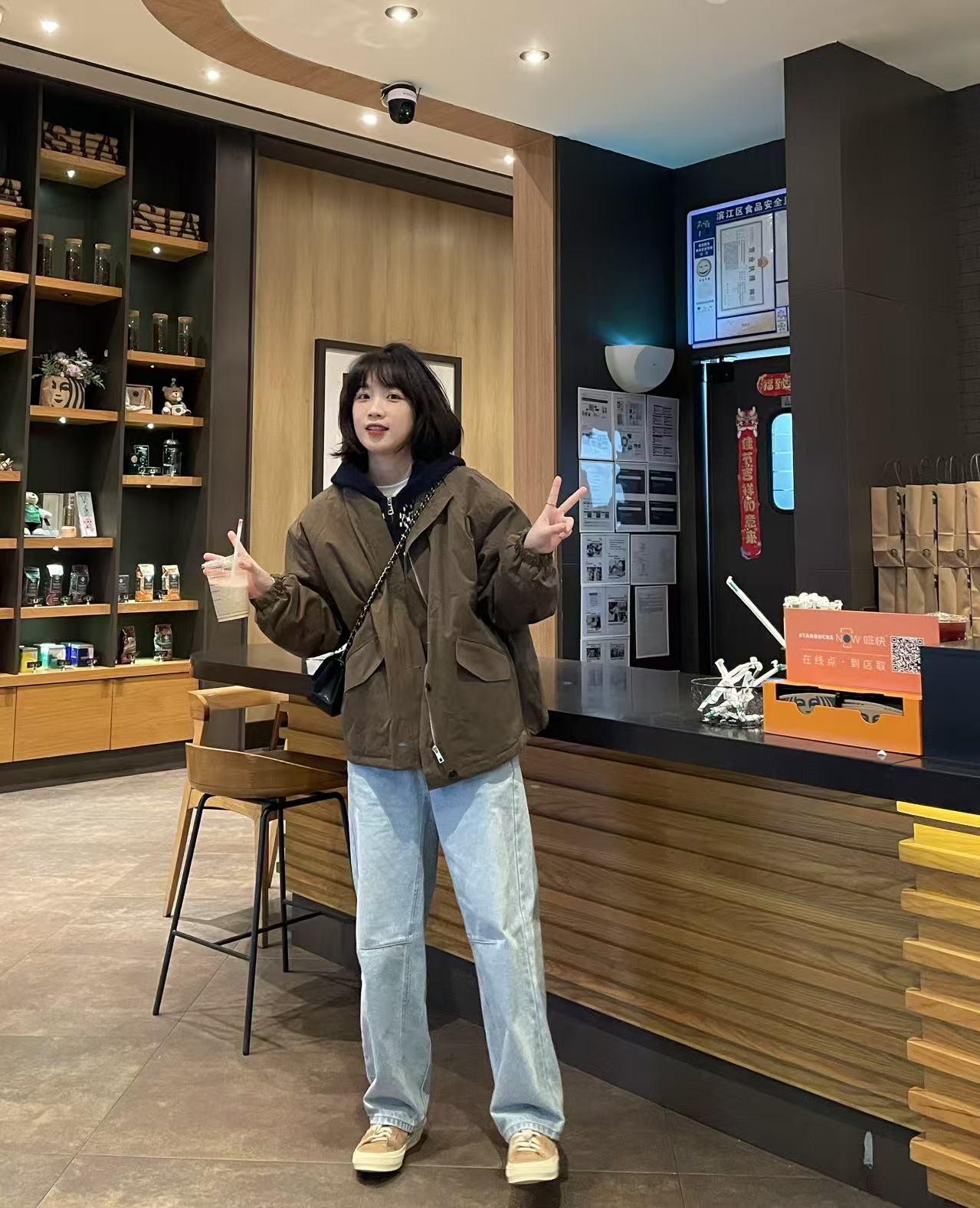 Sevbasks 七七家韩版 东大门新款棕色简约休闲通勤百搭款棉服外套