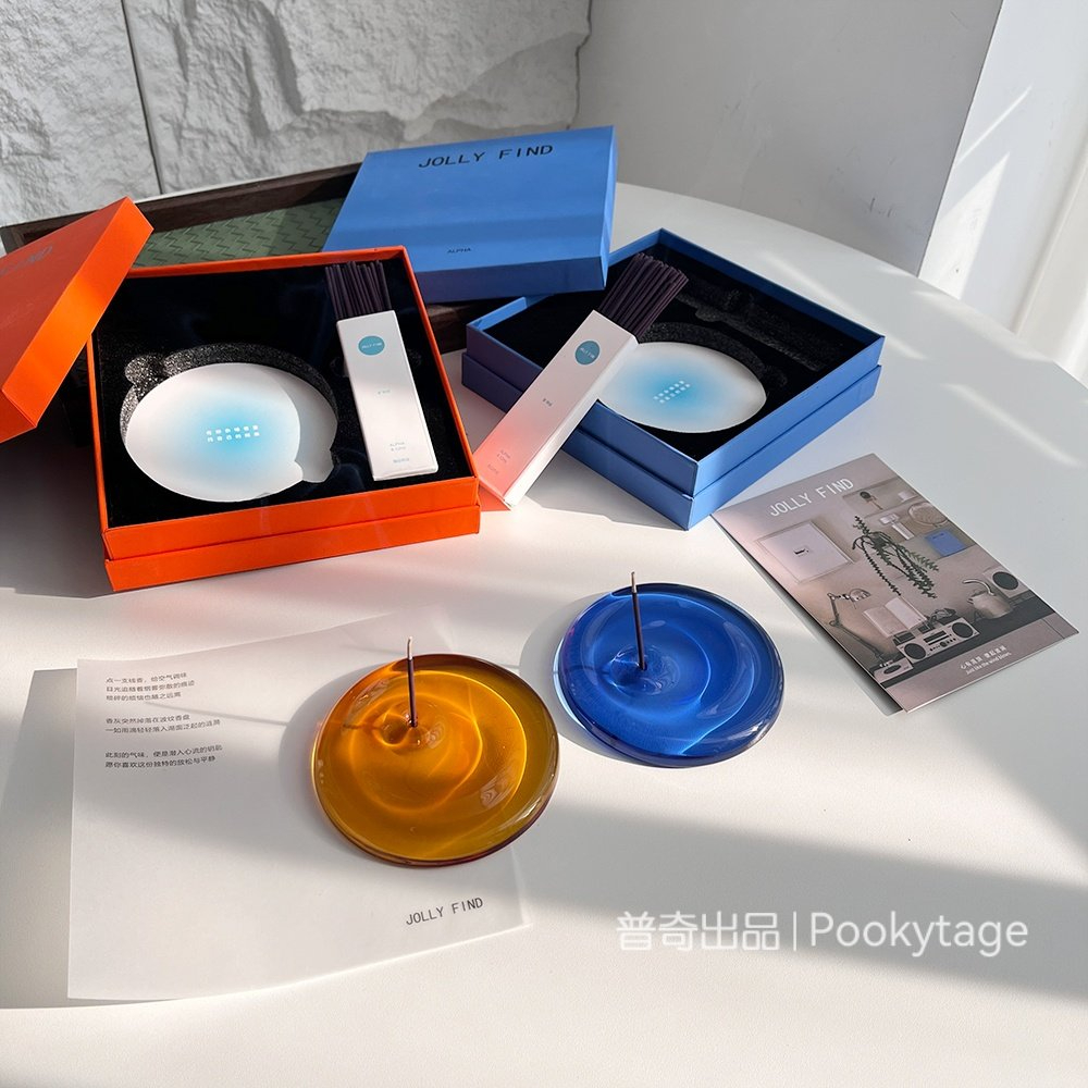 小众高级！礼盒套装！北欧家居美学室内摆件涟漪玻璃香座手工线香