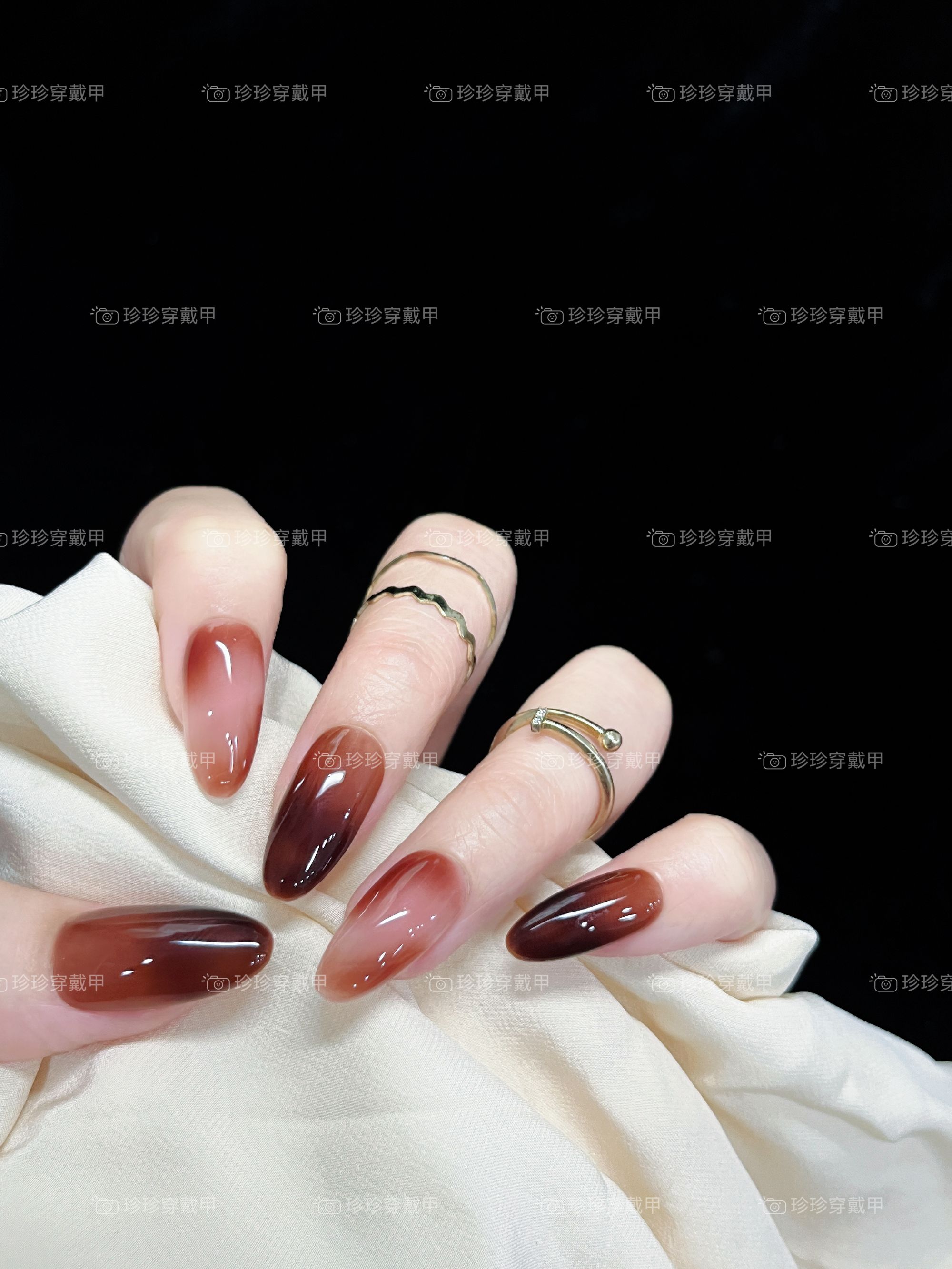 【焦糖伯爵】珍珍穿戴甲秋冬显白焦糖红棕晕染可重复使用美甲贴片