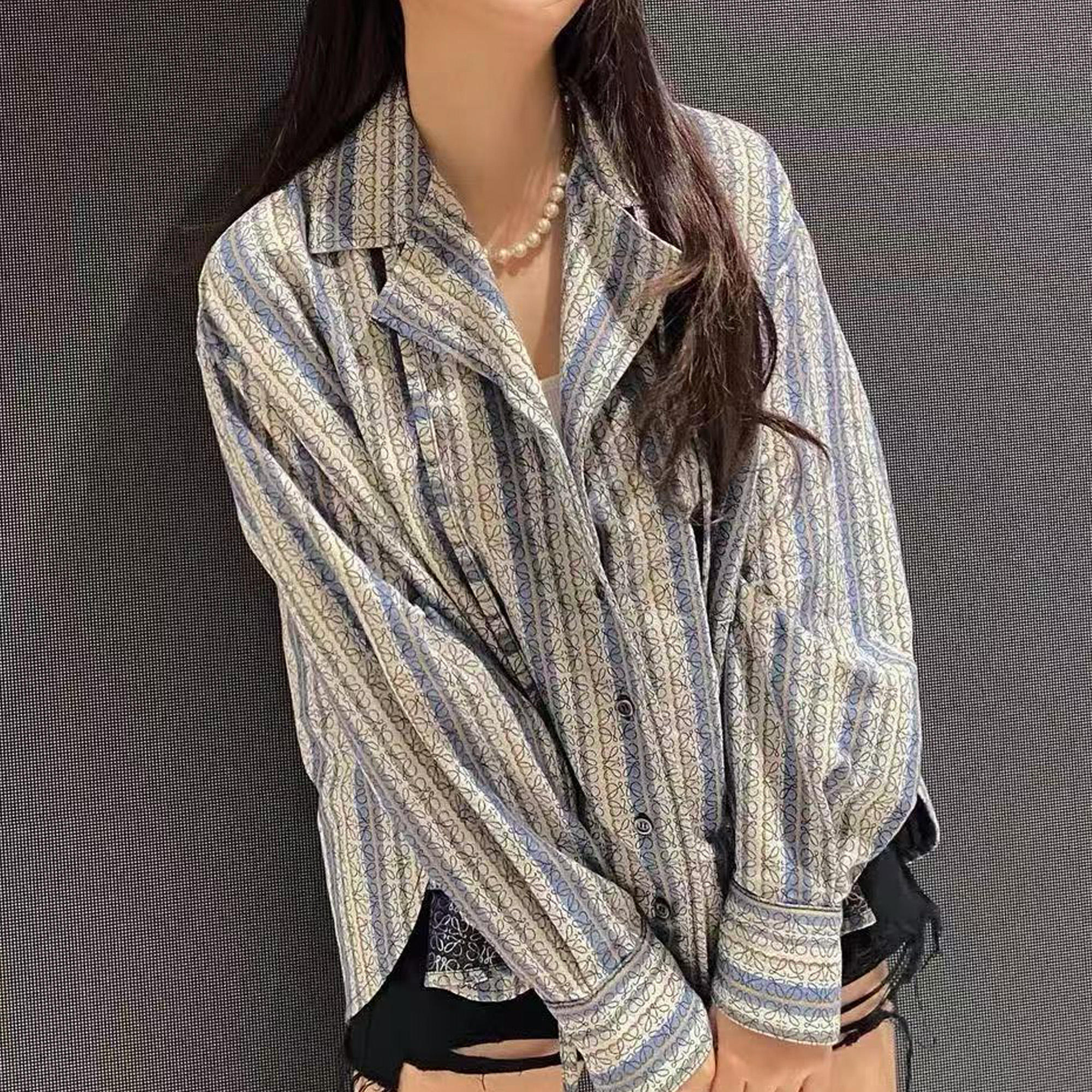 未使用 LOEWE/罗意威 超大号条纹衬衫式外套